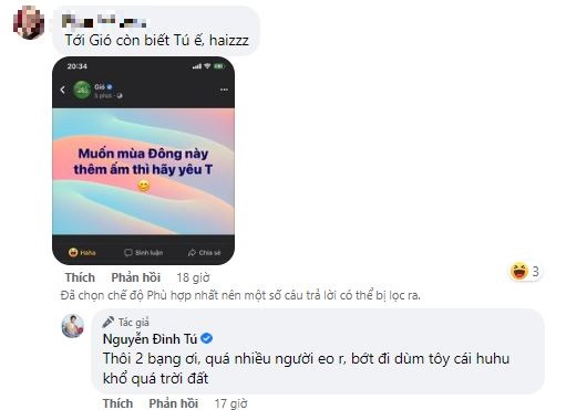 Đình Tú than khổ khi bị nhắc tìm người yêu. Ảnh chụp màn hình