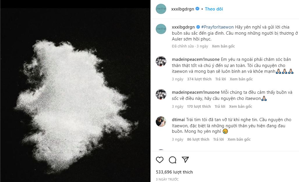 G-Dragon (BIGBANG) đưa bài đăng khác trên trang instagram. Ảnh chụp màn hình