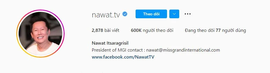 Ông Nawat từng bị sụt lượng theo dõi sau đêm chung kết Miss Grand International. Ảnh chụp màn hình