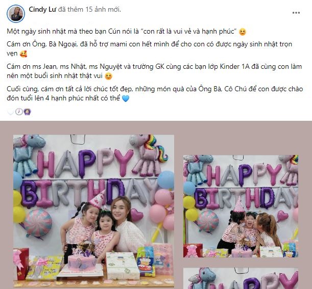 Cindy Lư tổ chức sinh nhật cho con gái. Ảnh chụp màn hình Cindy Lư tổ chức sinh nhật cho con gái. Ảnh chụp màn hình