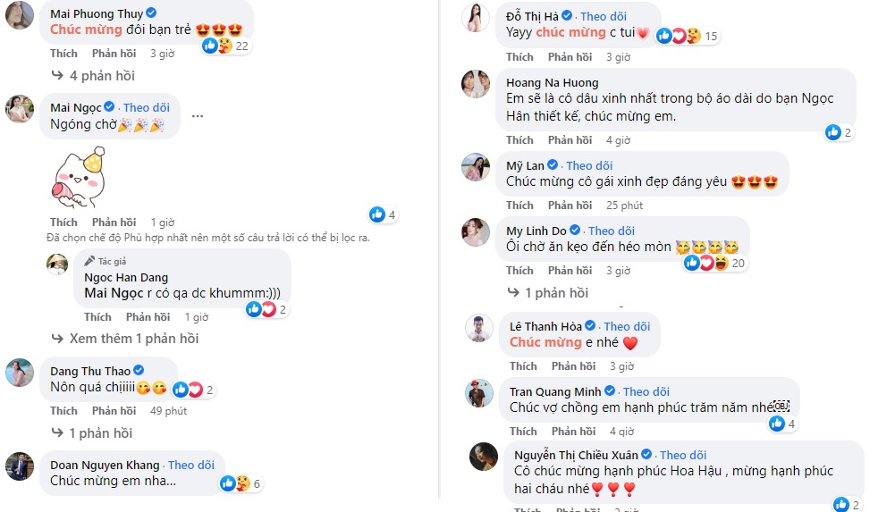 Nhiều người nổi tiếng gửi lời chúc mừng đến Hoa hậu Ngọc Hân. Ảnh chụp màn hình