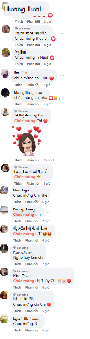 Những bình luận chúc mừng Thùy Chi. Ảnh chụp màn hình. Những bình luận chúc mừng Thùy Chi. Ảnh chụp màn hình.