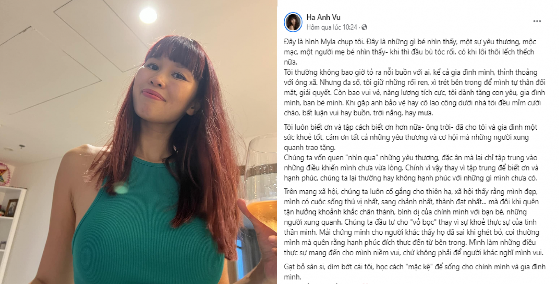 Siêu mẫu Hà Anh viết trên trang cá nhân. Ảnh chụp màn hình