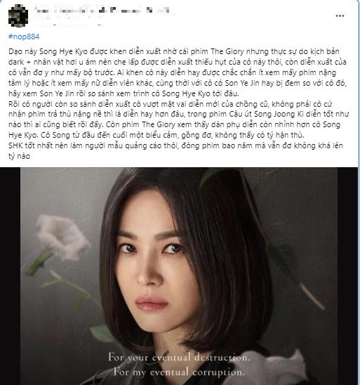 Bài đăng chê diễn xuất của Song Hye Kyo. Ảnh chụp màn hình