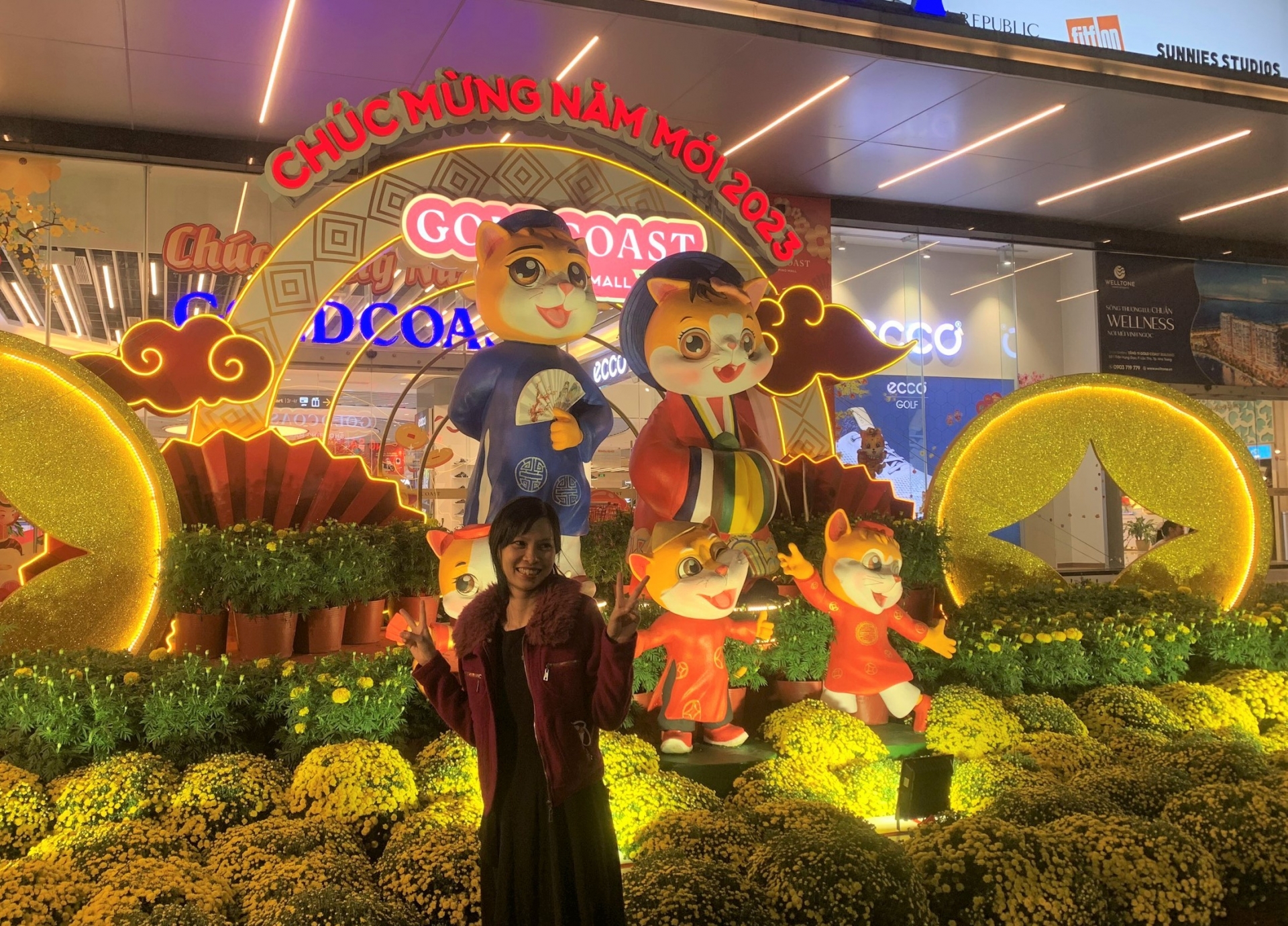 Người dân thích thú chụp ảnh với cả gia đình nhà mèo.