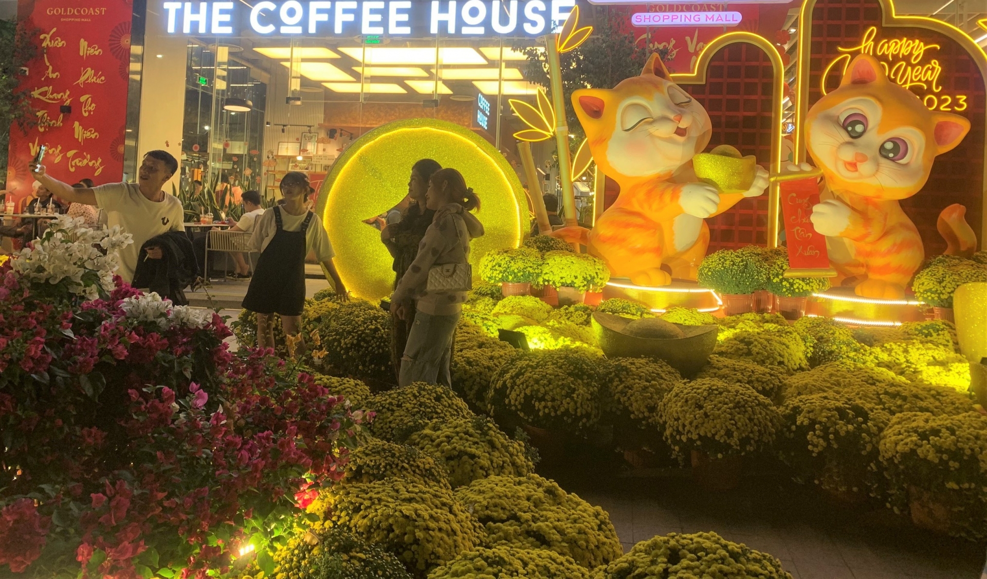 Người dân, du khách thích thú chụp ảnh với 2 chú mèo dễ thương này.