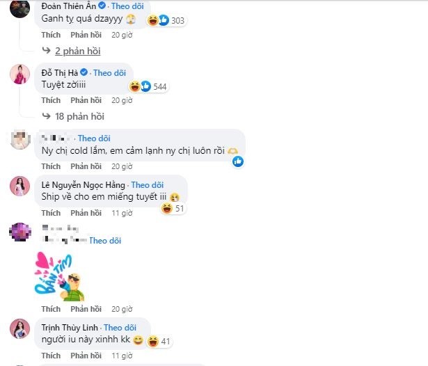 Dàn người đẹp bình luận dưới bài viết của Lương Thùy Linh. Ảnh chụp màn hình