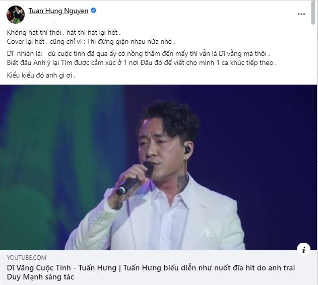 Tuấn Hưng đăng bài ẩn ý nhắc Duy Mạnh. Ảnh chụp màn hình Tuấn Hưng đăng bài ẩn ý nhắc Duy Mạnh. Ảnh chụp màn hình