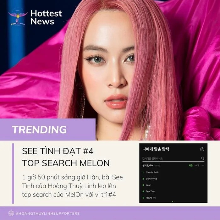 Ca khúc 'See tình' của Hoàng Thùy Linh bứt phá ở cả quốc tế. Ảnh FB Ca khúc 'See tình' của Hoàng Thùy Linh bứt phá ở cả quốc tế. Ảnh FB