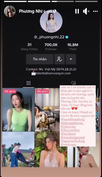 Á hậu Phương Nhi khoe tin vui. Ảnh chụp màn hình Á hậu Phương Nhi khoe tin vui. Ảnh chụp màn hình