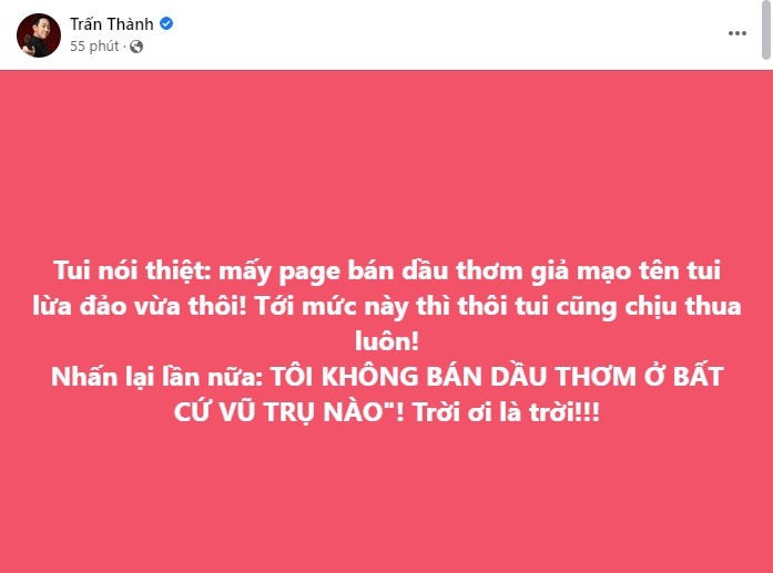 Trấn Thành có bài đăng gây chú ý. Ảnh chụp màn hình