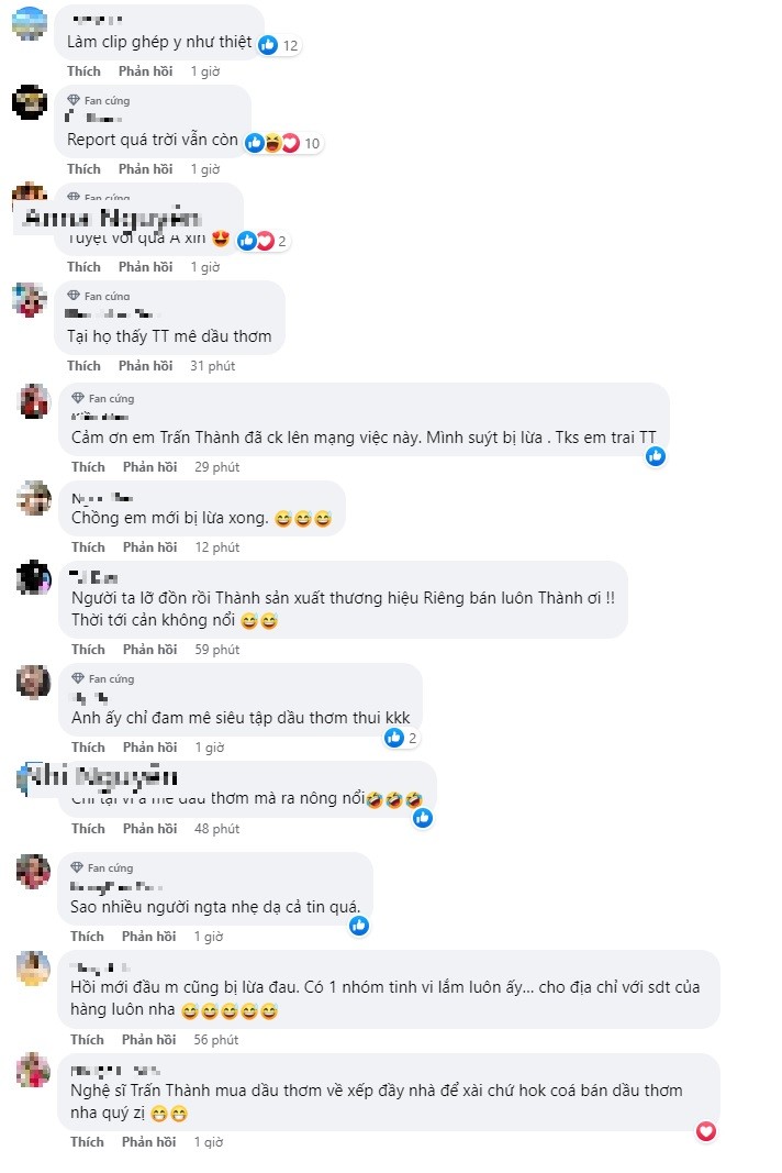 Bình luận của dân mạng dưới bài viết của Trấn Thành. Ảnh chụp màn hình