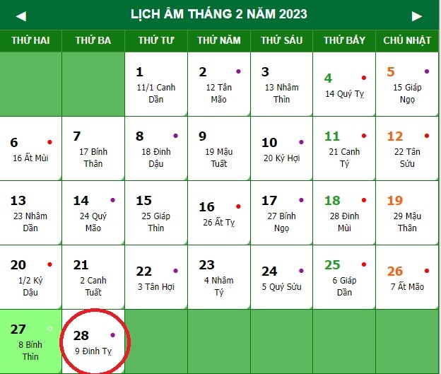 Lịch âm hôm nay ngày 28/2 - Tra cứu lịch âm thứ Ba ngày 28/2/2023 - Ảnh 1