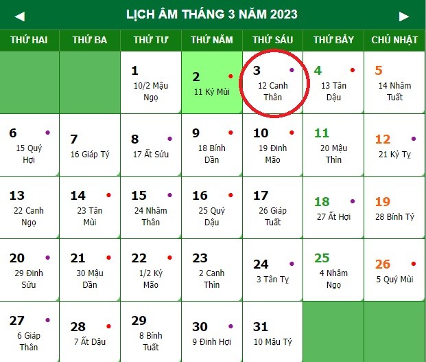 Lịch âm hôm nay ngày 3/3 - Tra cứu lịch âm thứ Sáu ngày 3/3/2023 - Ảnh 1