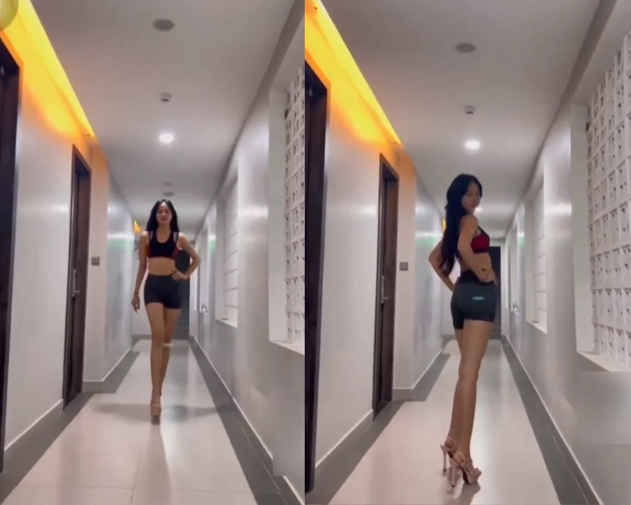 Màn catwalk thần sầu của Hoa hậu Thanh Thủy. Ảnh cắt từ clip