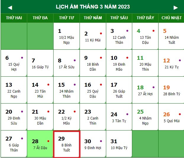 Lịch âm ngày 29/3 - Tra cứu lịch âm thứ tư ngày 29/3/2023 1 Lịch âm ngày 29/3 - Tra cứu lịch âm thứ tư ngày 29/3/2023 1