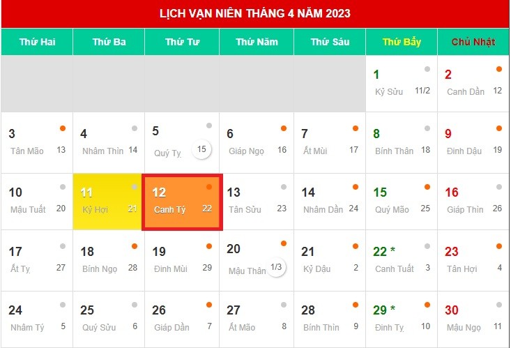 Lịch âm ngày 12/4 - Tra cứu lịch âm thứ tư ngày 12/4/2023 1 Lịch âm ngày 12/4 - Tra cứu lịch âm thứ tư ngày 12/4/2023 1