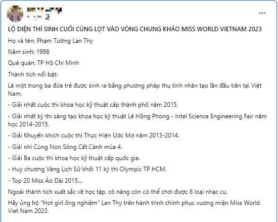 Thông tin về Lan Thy. Ảnh chụp màn hình Thông tin về Lan Thy. Ảnh chụp màn hình