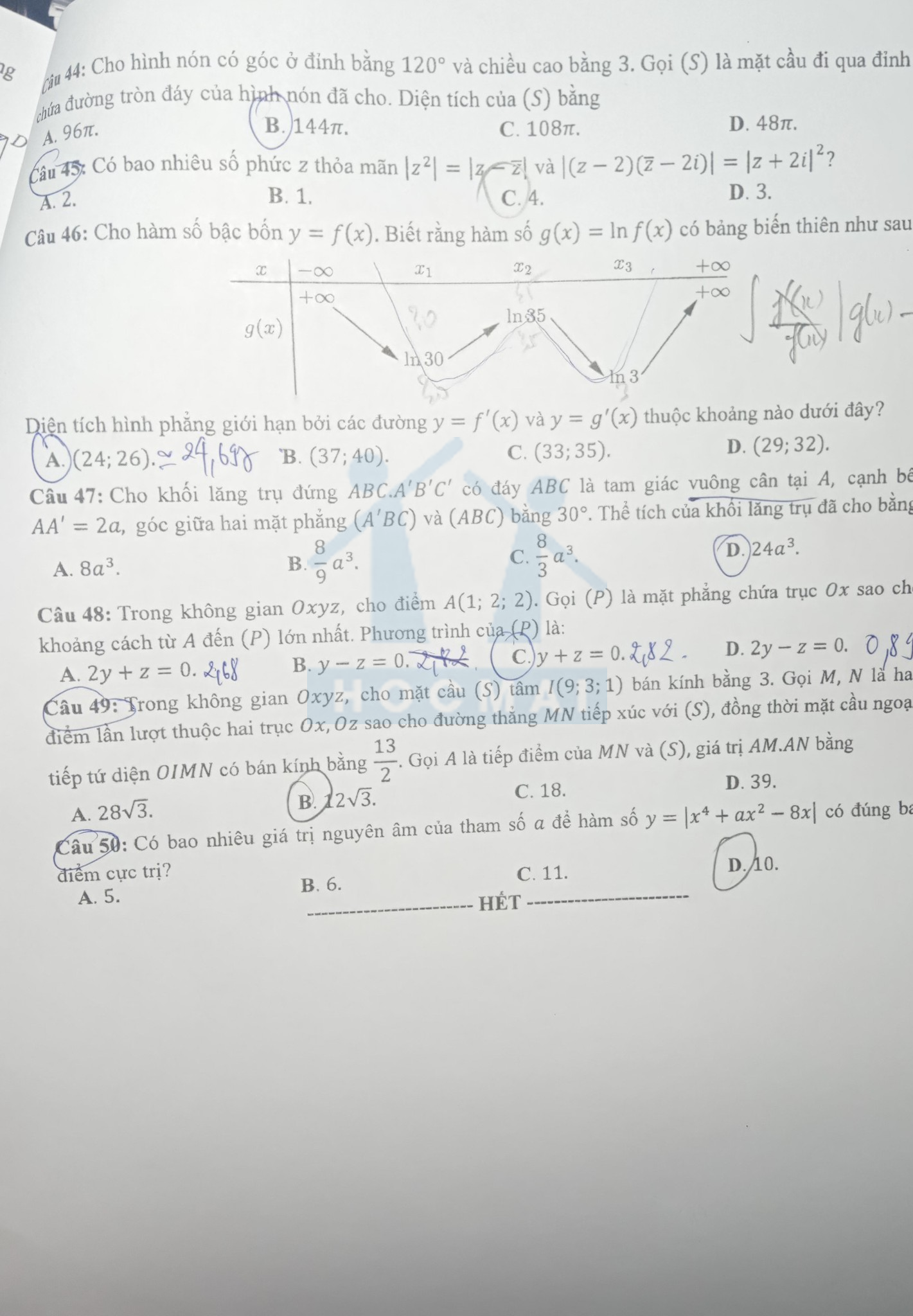 Đề thi môn Toán mã đề 113 kỳ thi THPT quốc gia 2022 