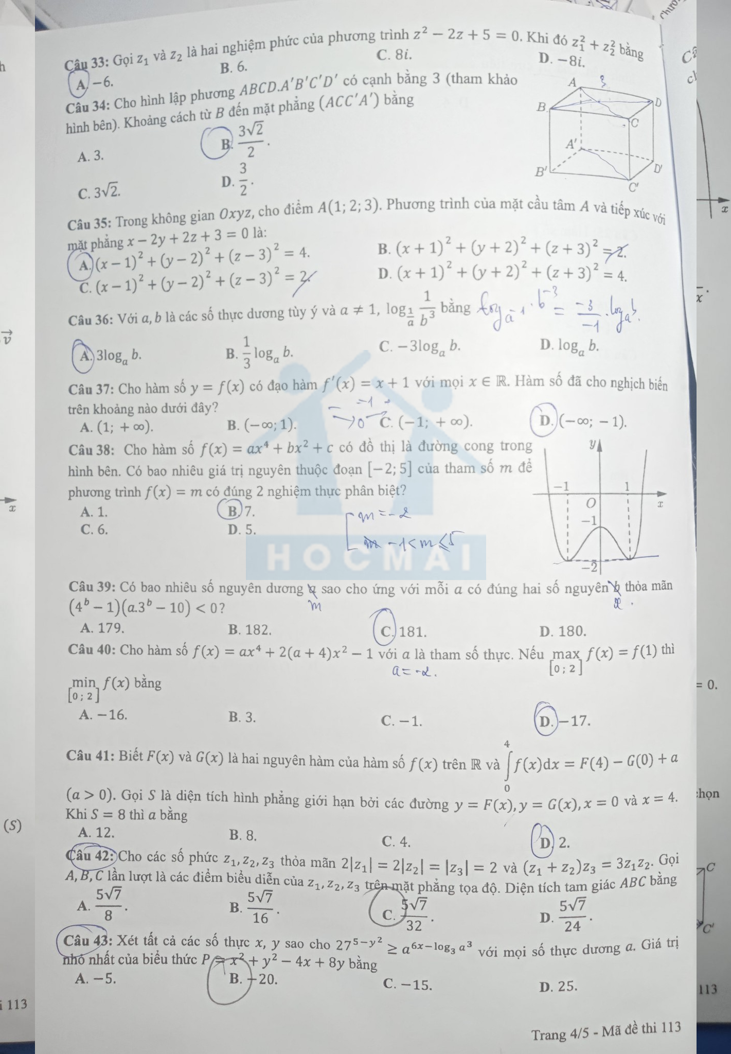 Đáp án đề thi môn Toán mã đề 113 kỳ thi THPT quốc gia 2022 - Ảnh 4