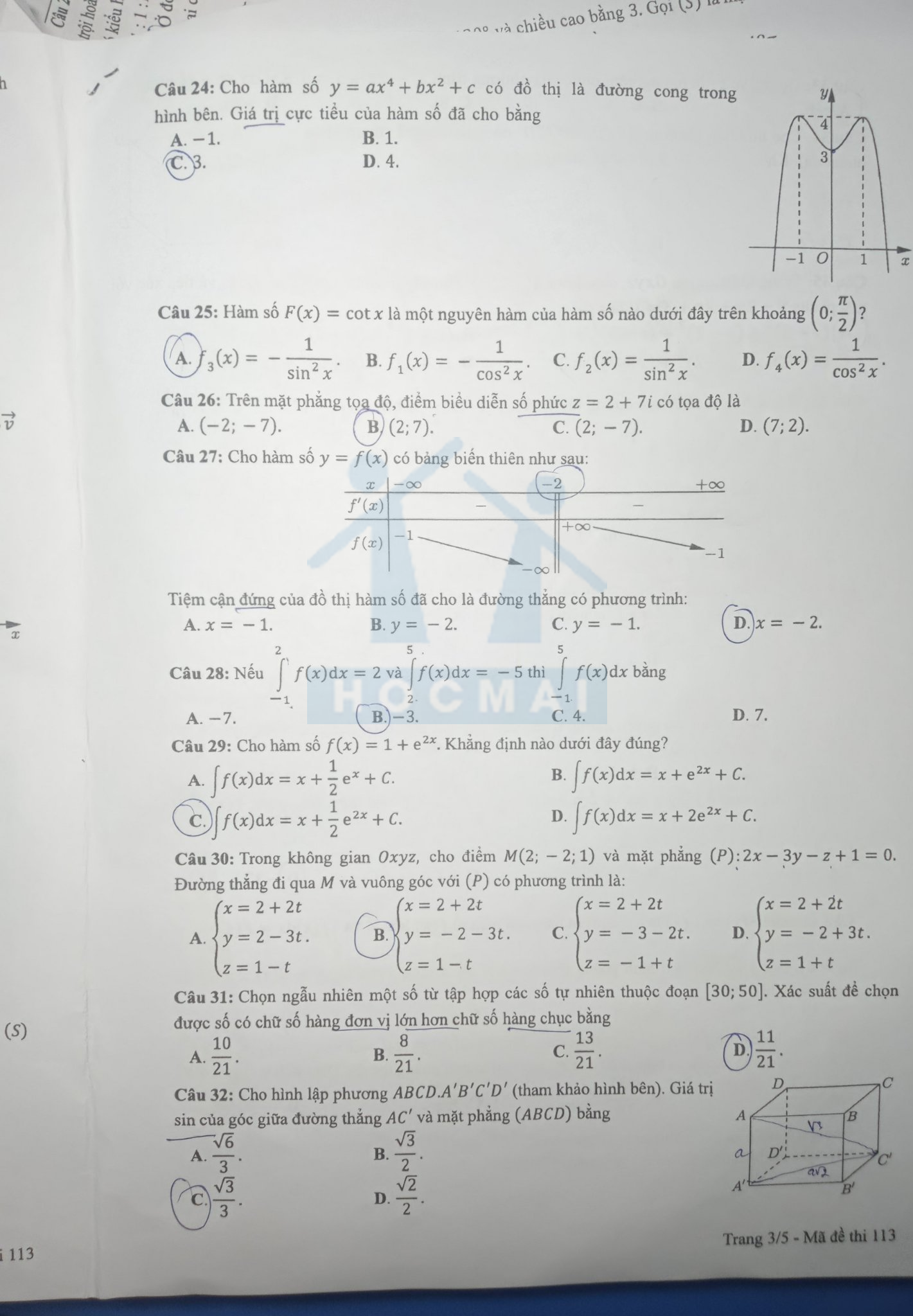 Đáp án đề thi môn Toán mã đề 113 kỳ thi THPT quốc gia 2022 - Ảnh 3