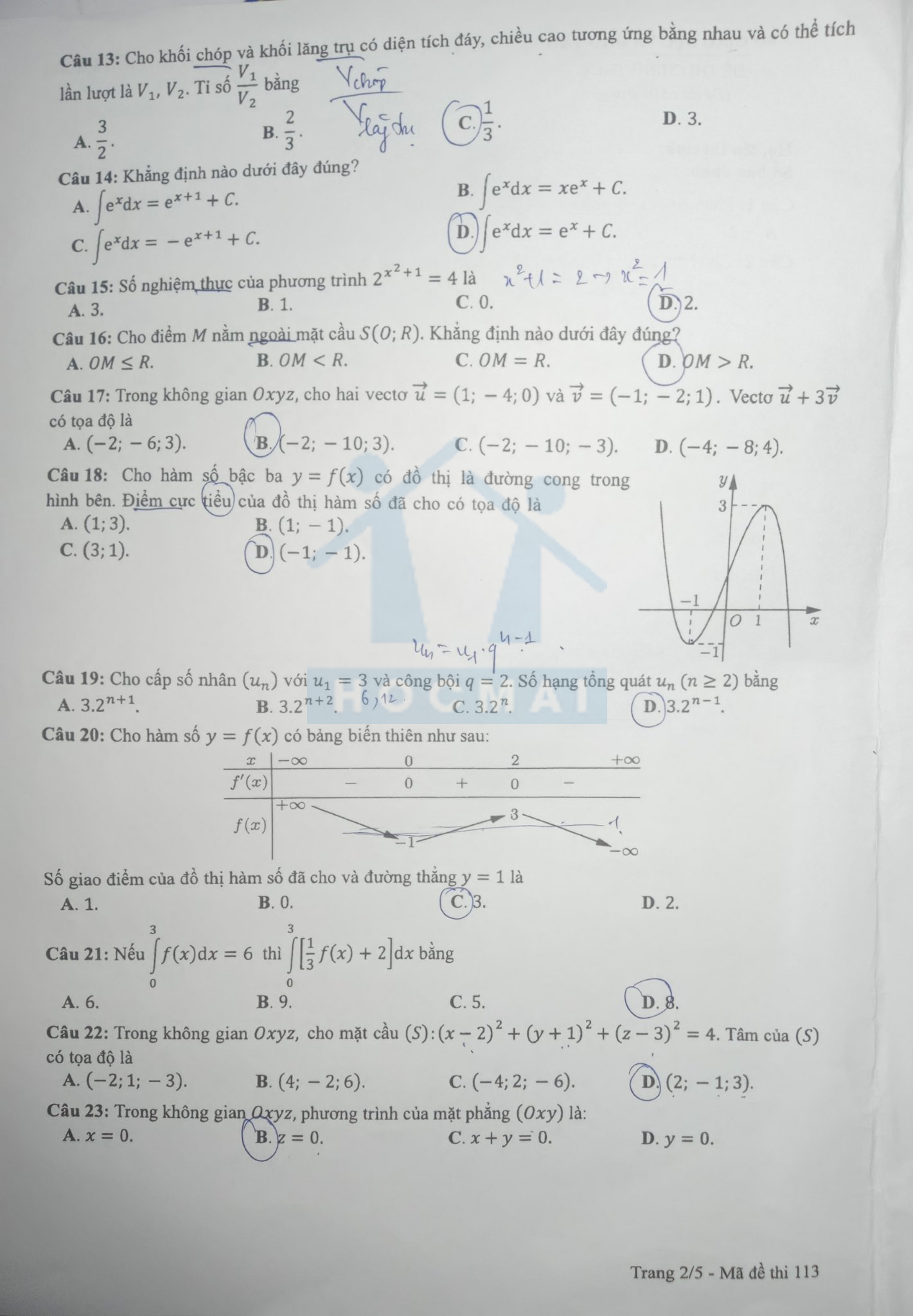 Đáp án đề thi môn Toán mã đề 113 kỳ thi THPT quốc gia 2022 - Ảnh 2