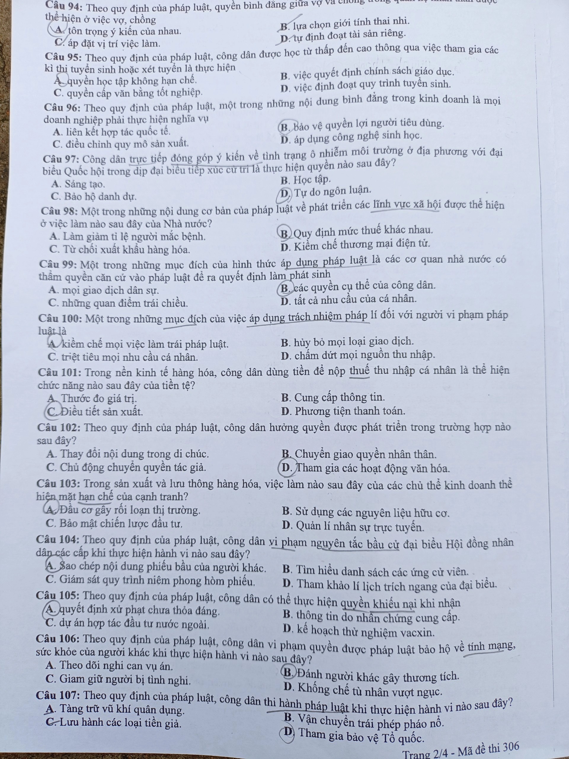 Đề thi môn GDCD tất cả các mã đề kỳ thi THPT quốc gia 2022 - Ảnh 2
