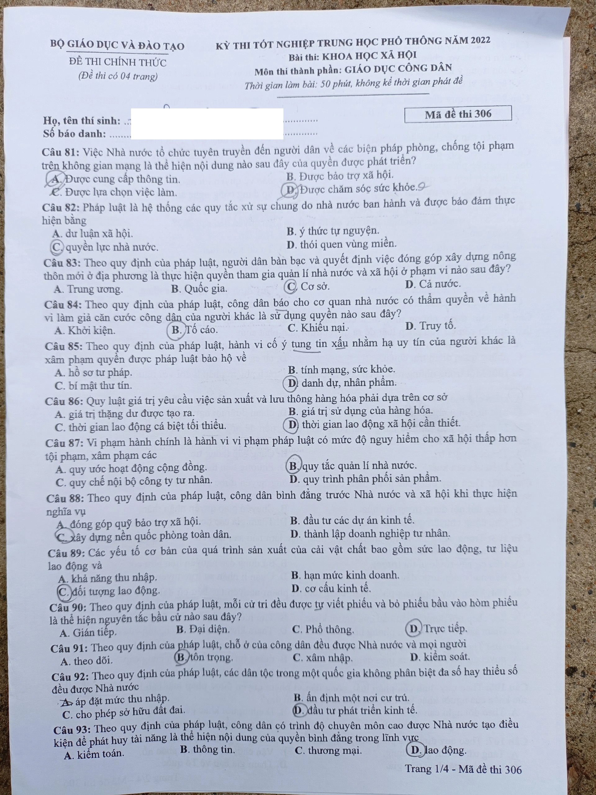 Đề thi môn GDCD tất cả các mã đề kỳ thi THPT quốc gia 2022 - Ảnh 1