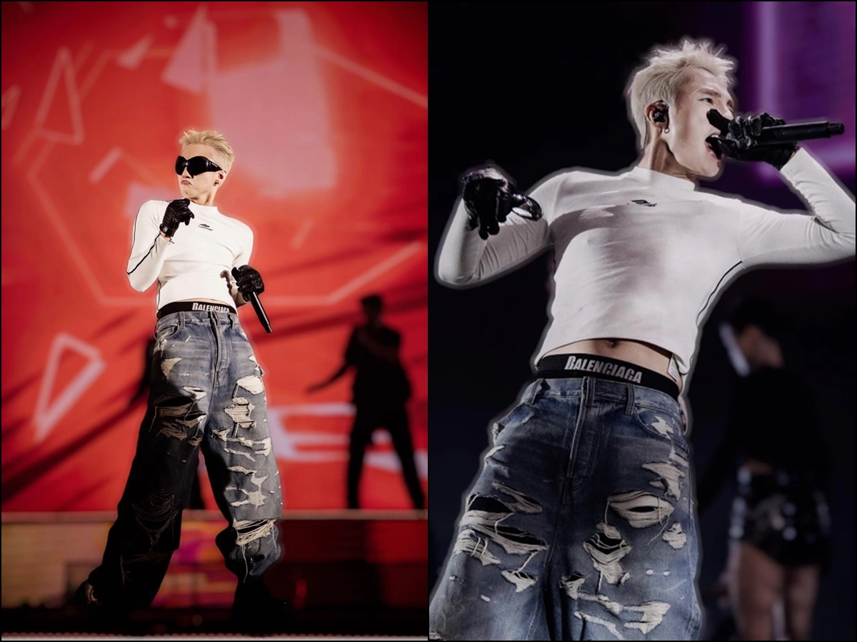 Sơn Tùng thử sức với xu hướng thời trang phi giới tính khi diện áo croptop bó sát cùng kiểu quần tụt để lộ nội y