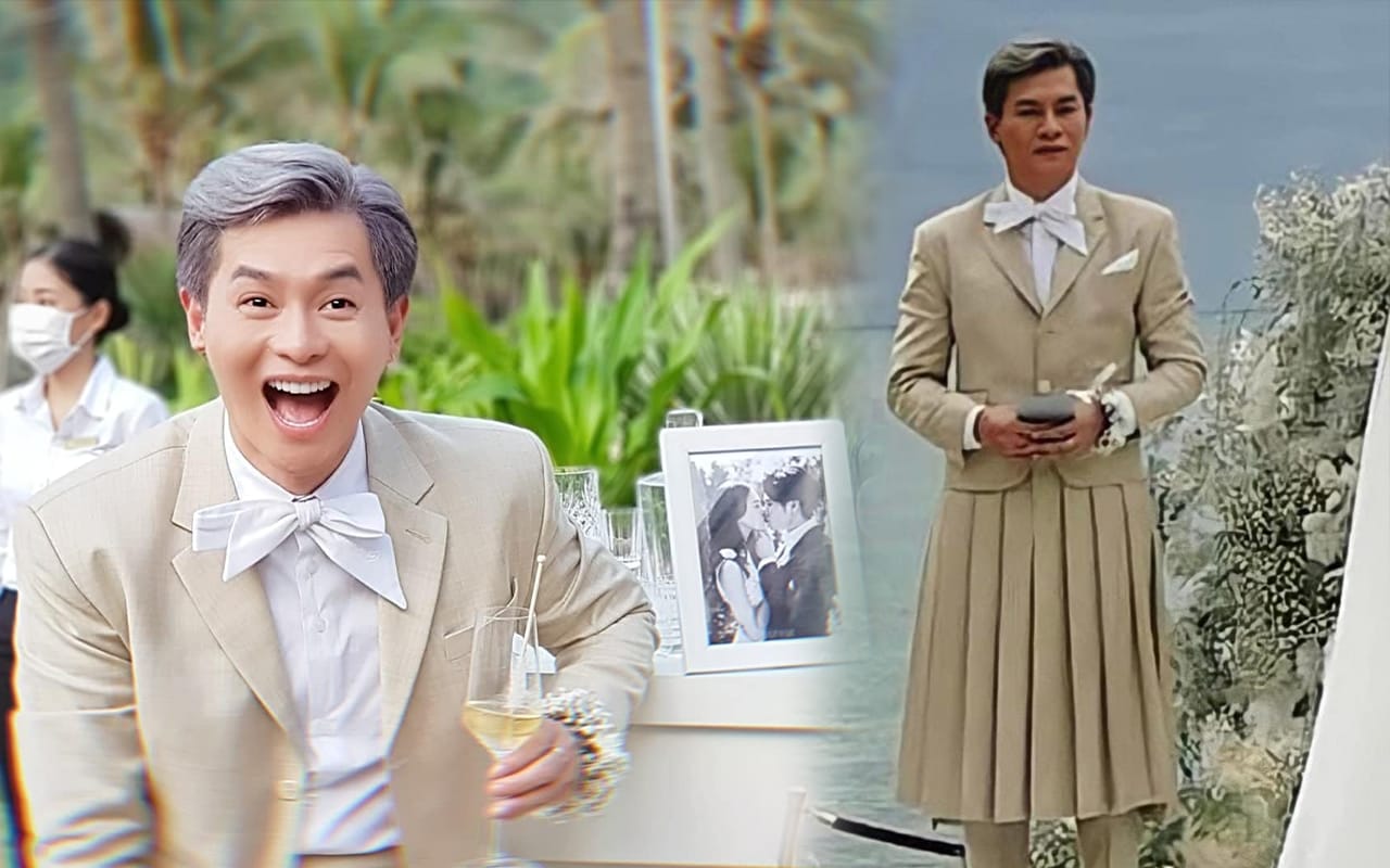 Nam Trung diện váy xếp ly giống hệt nữ sinh dù phần trên là áo vest bảnh bao