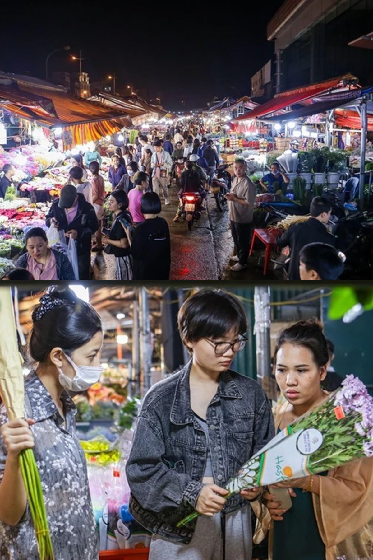 Chợ hoa đêm Quảng Bá hoạt động hết công suất trước thềm 20/10. Ảnh: Tiền Phong