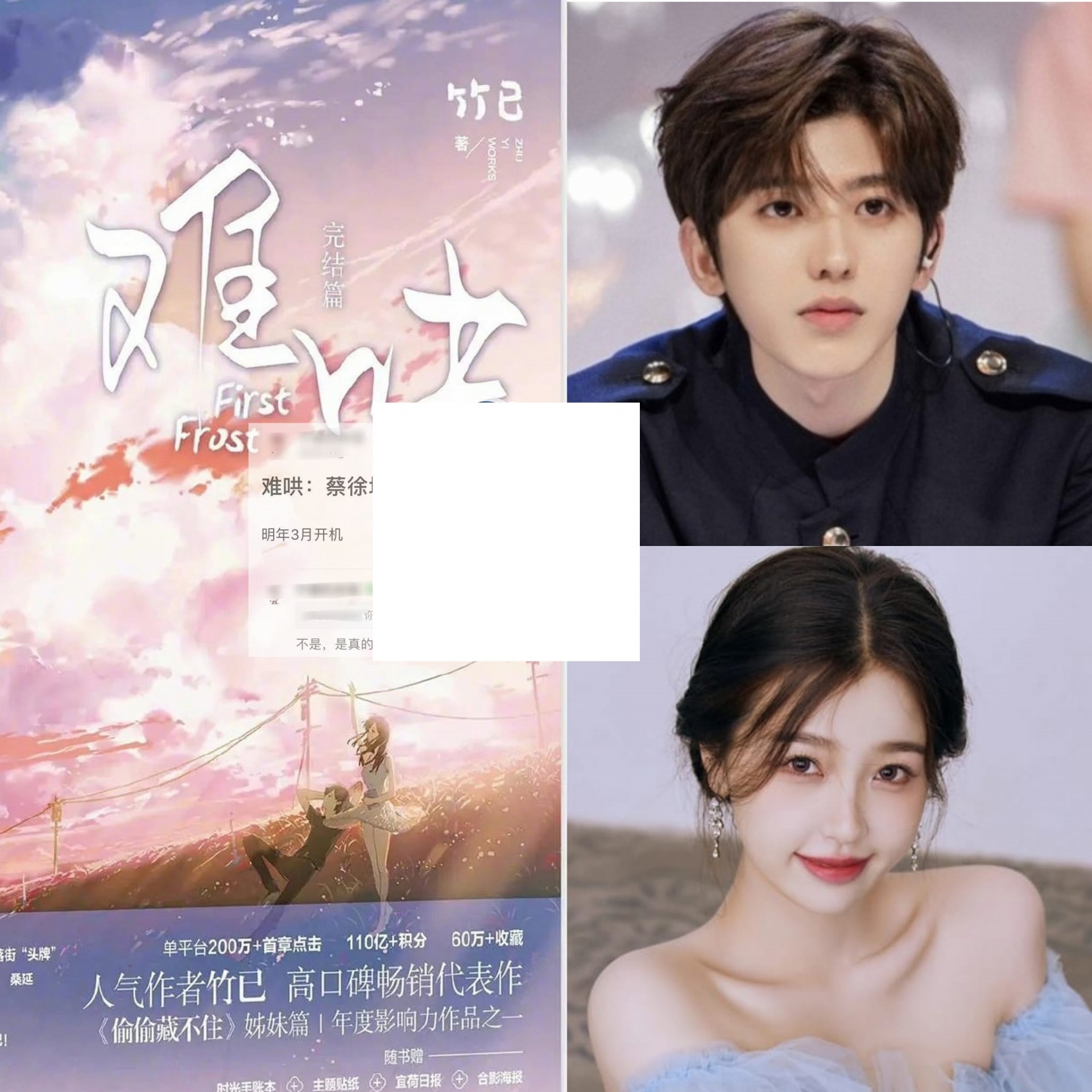 Trên weibo hôm nay có thông tin tiết lộ dự án phim Khó Dỗ Dành chuyển thể từ tiểu thuyết ngôn tình cùng tên của tác giả Trúc Dĩ đã chọn được đội hình diễn viên chính. Theo đó, phim sẽ do Ngu Thư Hân và Thái Từ Khôn đóng chính, tháng 3 năm 2023 sẽ tiến hành khởi quay.