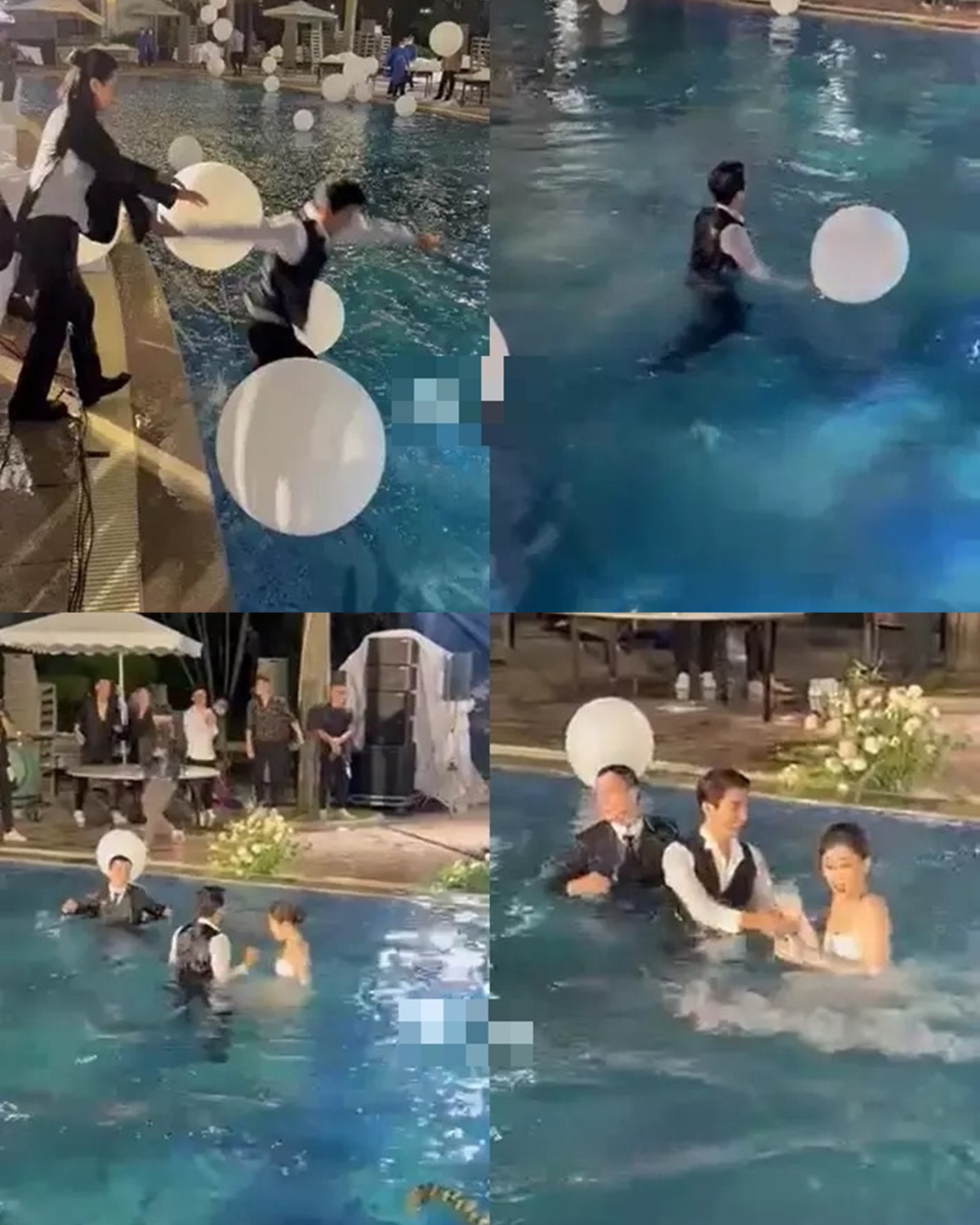 Bình An - Phương Nga ướt sũng ngoi lên từ mặt nước khiến netizen thích thú. Ảnh: Internet