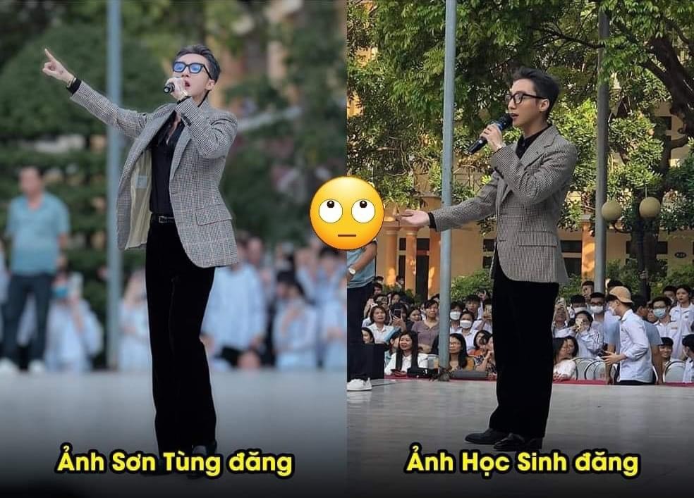 Dân mạng soi ra bất thường về chiều cao của Sơn Tùng thông qua ảnh tự đăng và ảnh do 'team qua đường' chụp. Ảnh: Internet