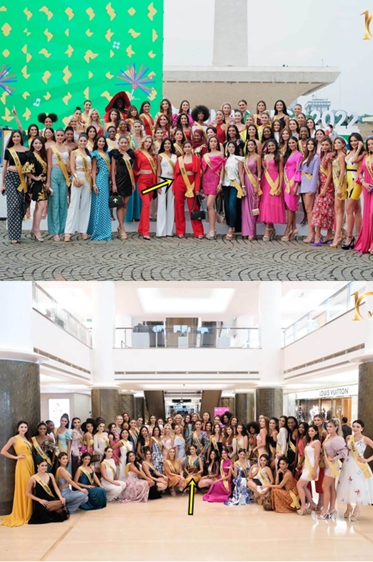 Engfa được BTC ưu ái đứng vị trí vàng (chính giữa) khi chụp ảnh cùng dàn thí sinh