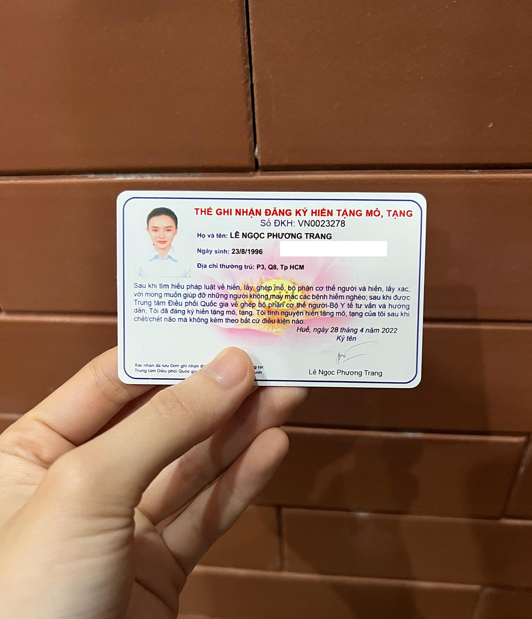 Phương Trang đăng ký hiến tạng ở tuổi 26