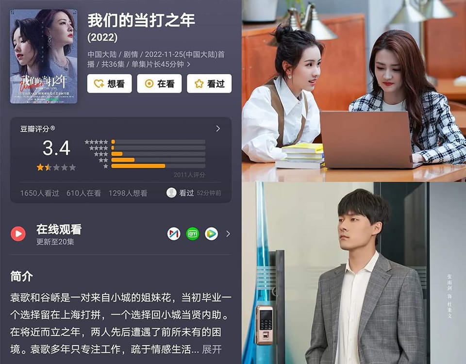 Phim “Năm Tháng Đấu Tranh Của Chúng Ta” của Trần Đô Linh và Từ Lộ mở douban 3.4 điểm. Trong đó có hơn 2.000 lượt đánh giá với 5 sao 3.1%; 4 sao 3.9%; 3 sao 17.1%; 2 sao 20.9% và 1 sao 55%. Trong rất nhiều đánh giá thấp, phần lớn đều chê diễn xuất, giọng gốc của Trương Vũ Kiếm. 