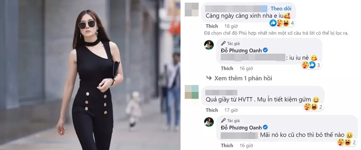 Phương Oanh dùng lại dày cũ, không ngần ngại cho rằng món phụ kiện này còn mới nên cô không bỏ