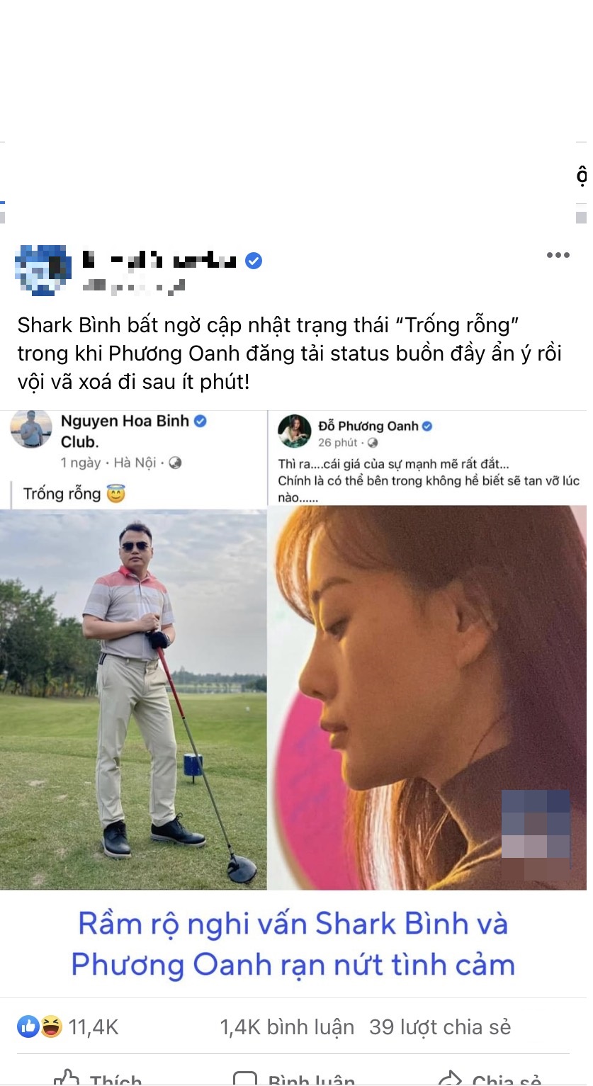 Nhiều đồn thổi xoay quanh việc Phương Oanh - Shark Bình đã 'đường ai nấy đi' nhưng chính chủ chưa lên tiếng làm rõ. Ảnh: Chụp màn hình