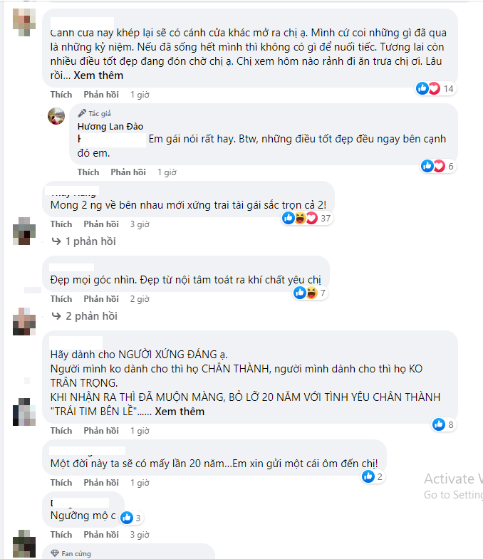 CDM để lại động viên an ủi bà Đào Lan Hương. Ảnh: Chụp màn hình