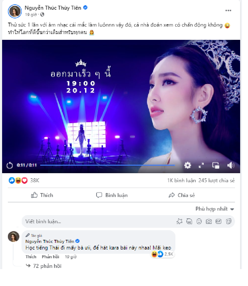 Hoa hậu Thùy Tiên lấn sân sang ca hát, quyết định chơi lớn 'bắn tiếng Thái' khiến khán giả trầm trồ