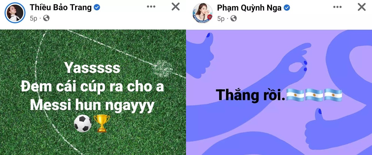 Dàn sao Việt nô nức chúc mừng Argentina vô địch World Cup. Ảnh: Chụp màn hình 