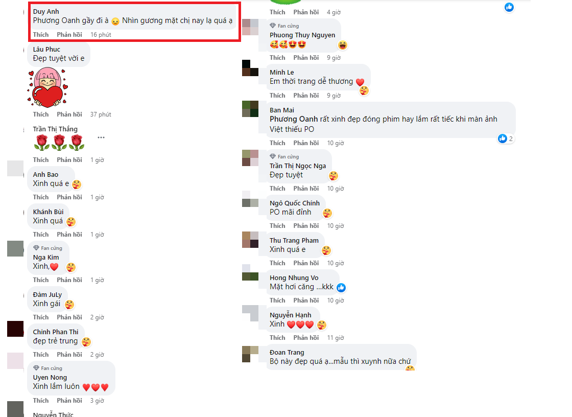 CDM nhận xét dưới bài đăng của Phương Oanh. Ảnh: Chụp màn hình