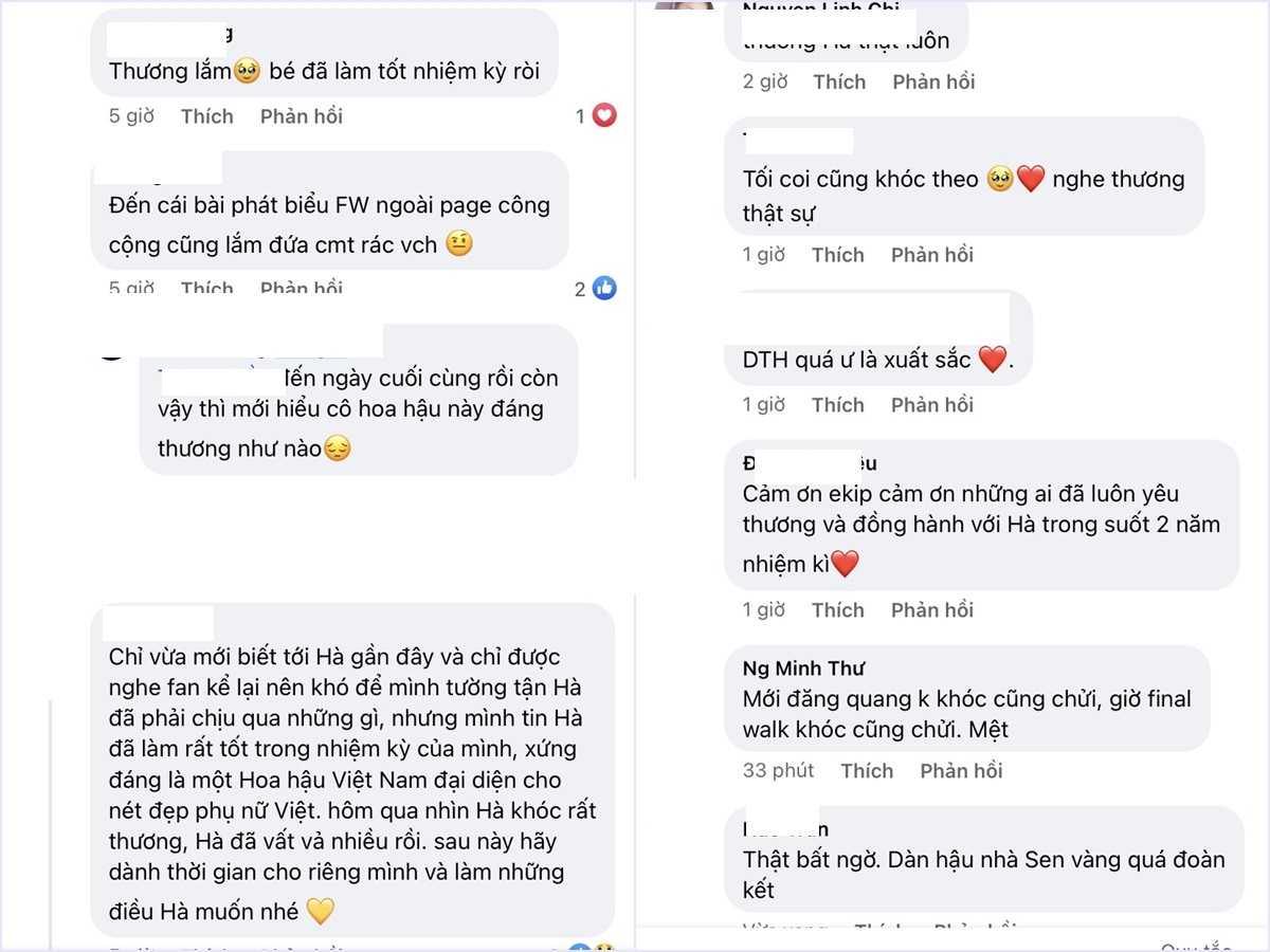 Fan sắc đẹp bày tỏ sự ngưỡng mộ trước tình cảm thân thiết, đoàn kết của dàn hậu nhà Sen Vàng. Ảnh: Chụp màn hình