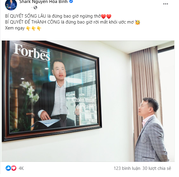 Chia sẻ của nam doanh nhân nhận về vô số tán thành từ công chúng. Ảnh: Chụp màn hình