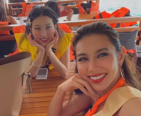 Thùy Tiên tại Miss Grand International 2021 cũng từng dạy tiếng Việt cho bạn thân. Ảnh: Internet