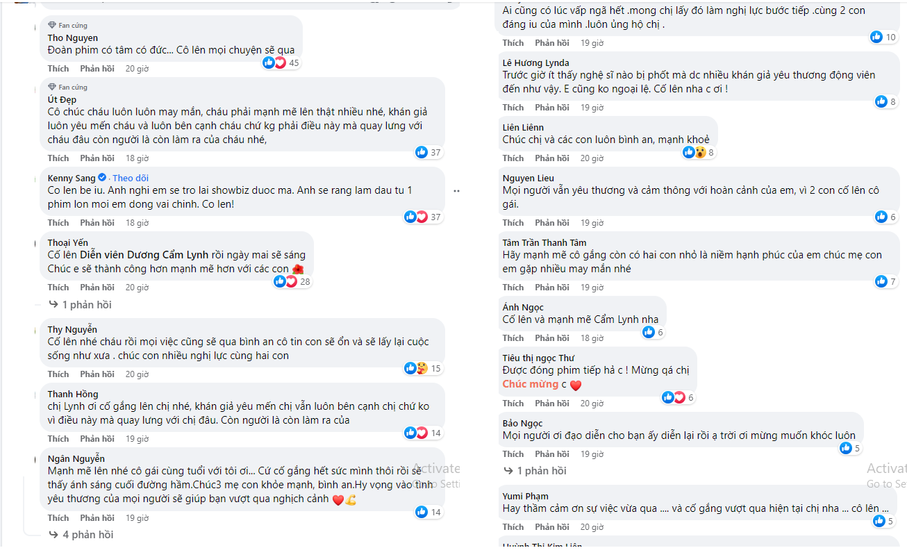 Người hâm mộ để lại động viên mong muốn Dương Cẩm Lynh vượt qua giai đoạn khó khăn hiện tại. Ảnh: Chụp màn hình