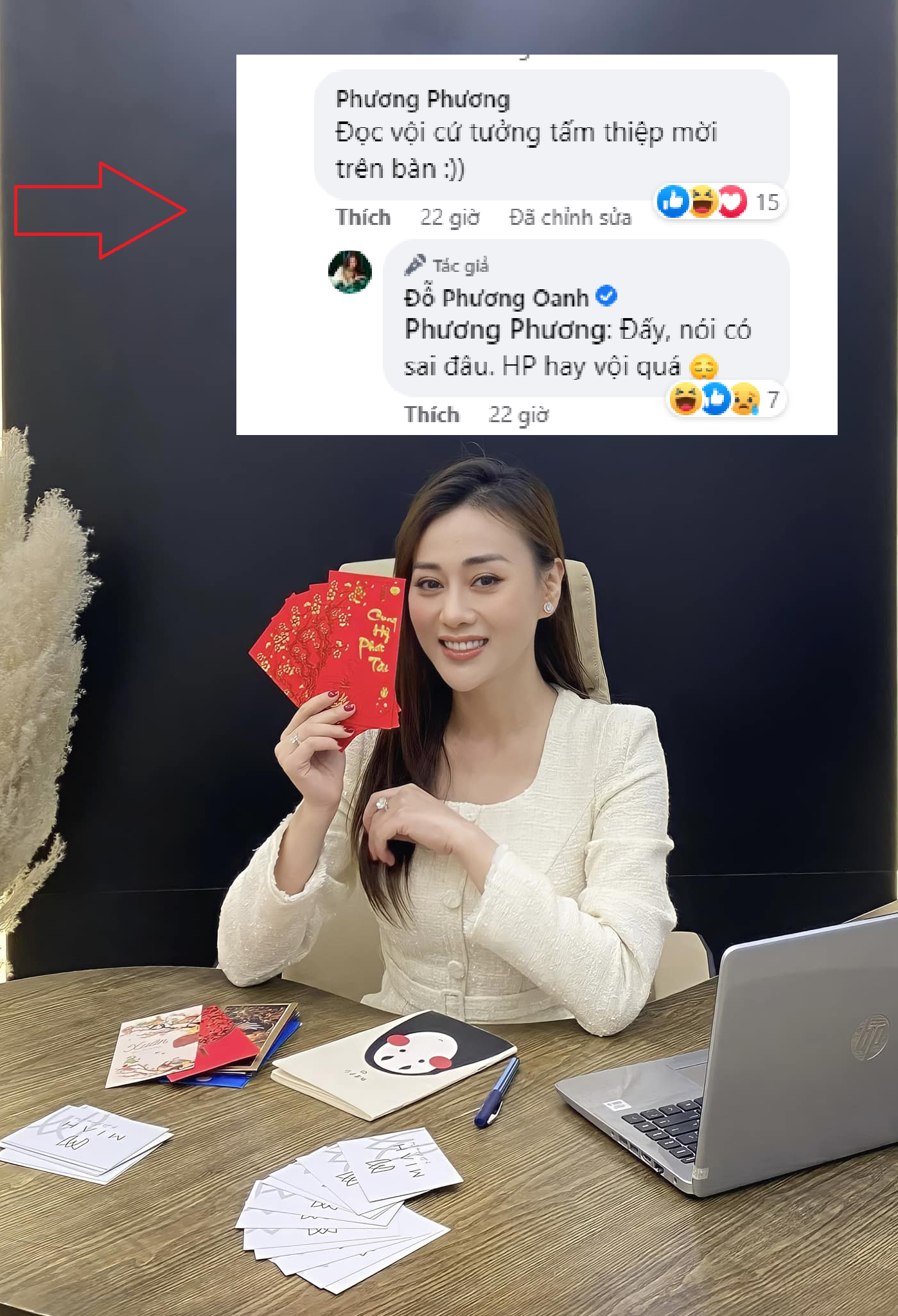 Phương Oanh có màn đáp trả đầy hài hước khi bị hiểu nhầm sắp phát thiệp cưới. Ảnh: FBNV