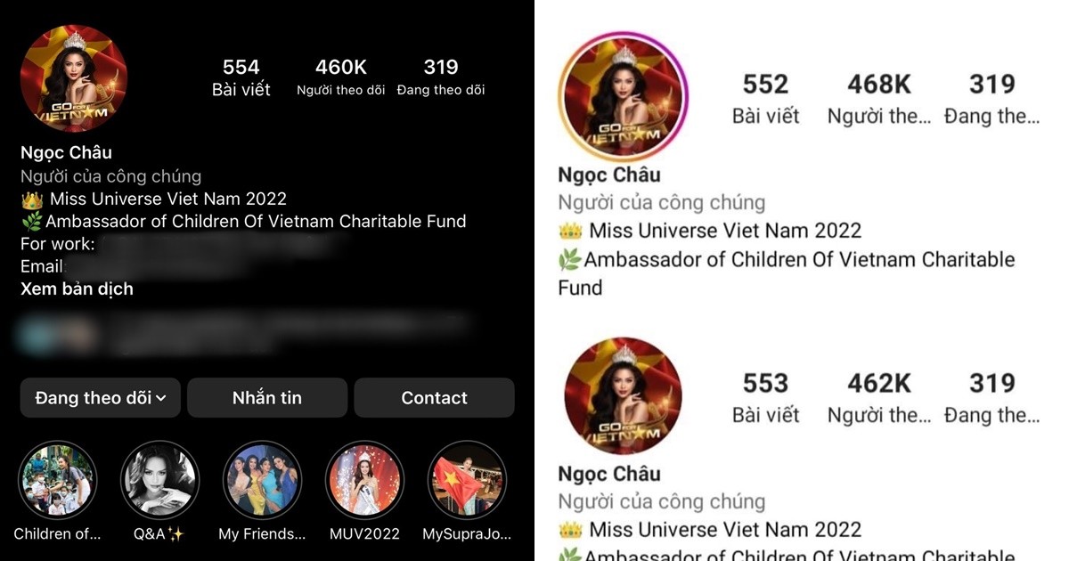 Lượng theo dõi trên Instagram của Ngọc Châu sụt giảm