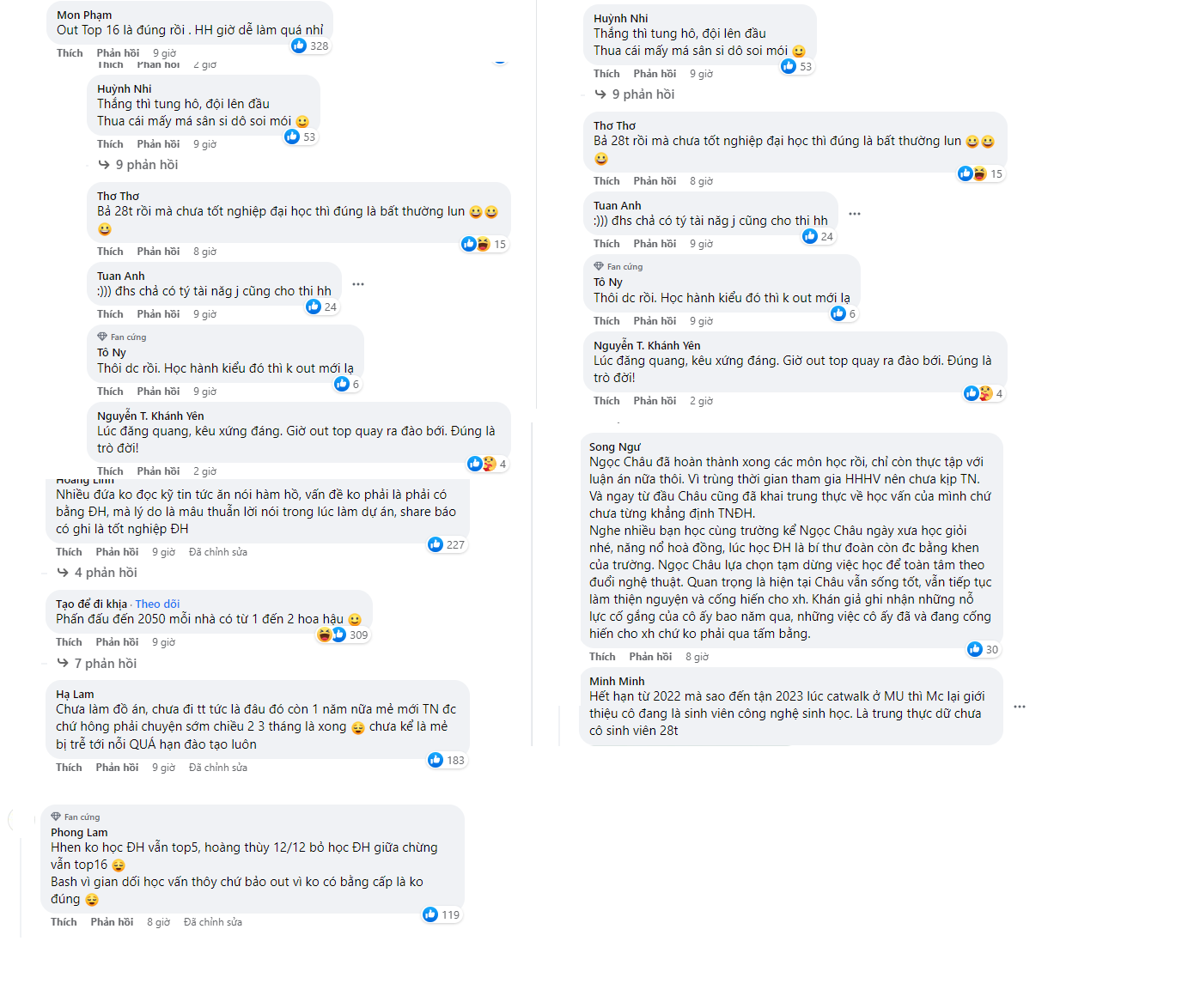 Fan sắc đẹp bàn luận xoay quanh vấn đề Ngọc Châu chưa tốt nghiệp đại học